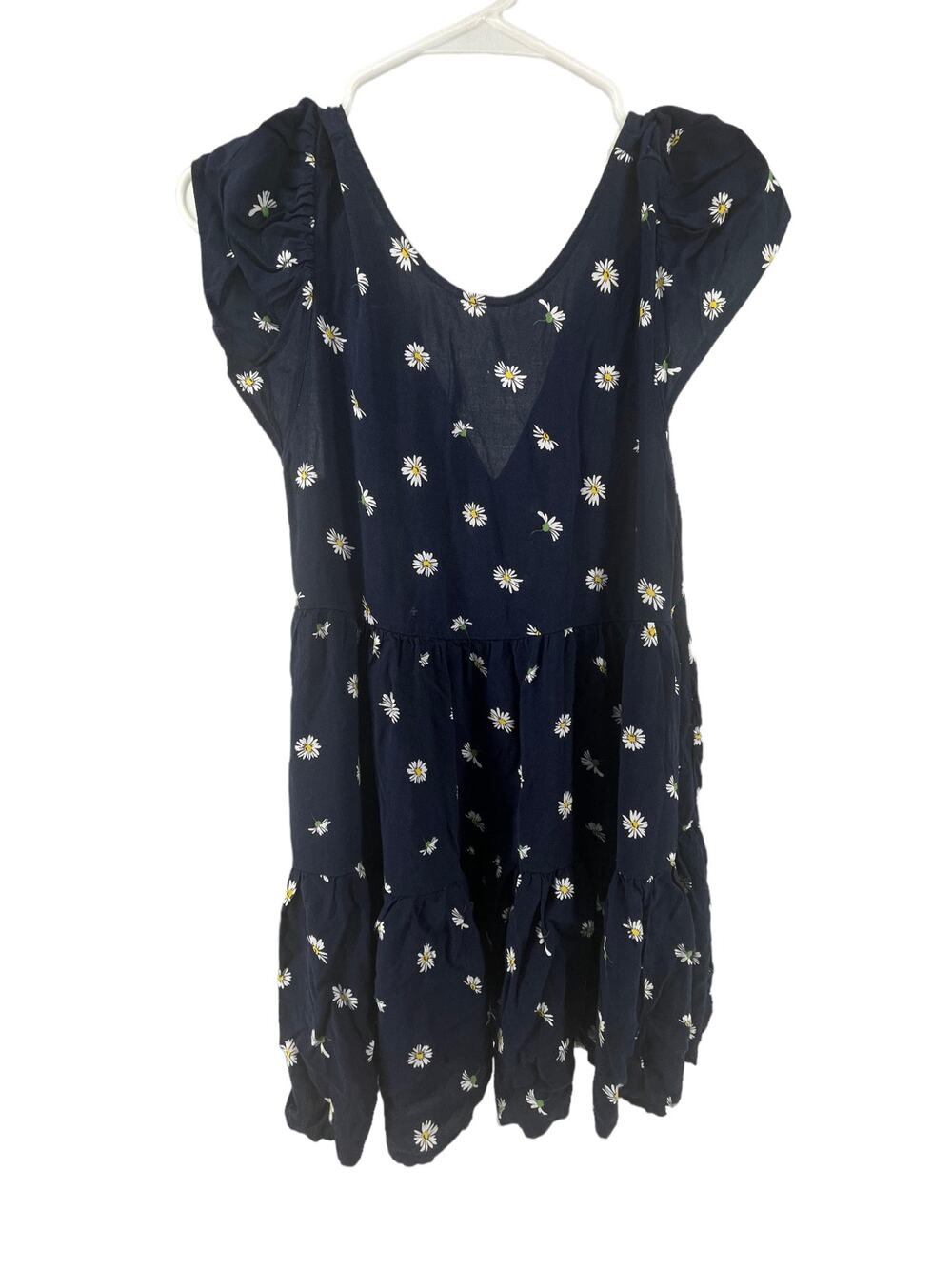 Bluenotes Navy Blue Daisy Floral Tiered Short Sleeve Mini Dress Women's Medium